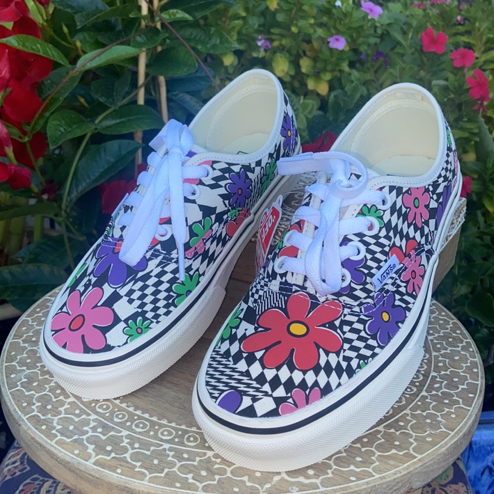 New Retro Vans Authentic 90’s Vintage Colorful FLOWER POWER Low Top Sneakers - Picture 9 of 16